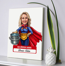 En Süper Anne Karikatürlü Kanvas Tablo - Thumbnail