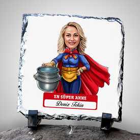  - En Süper Anne Karikatürlü Taş Baskı