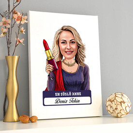 En Süslü Anne Karikatürlü Kanvas Tablo - Thumbnail