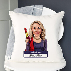 En Süslü Anne Karikatürlü Yastık - Thumbnail