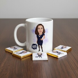  - En Zarif Kadın Karikatürlü Kupa ve Çikolata