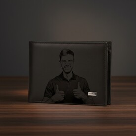  - Erkeğe Hediye Fotoğraflı Siyah Deri Cüzdan