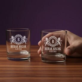  - Erkeğe Hediye İsim ve Tarihli İkili Viski Bardağı
