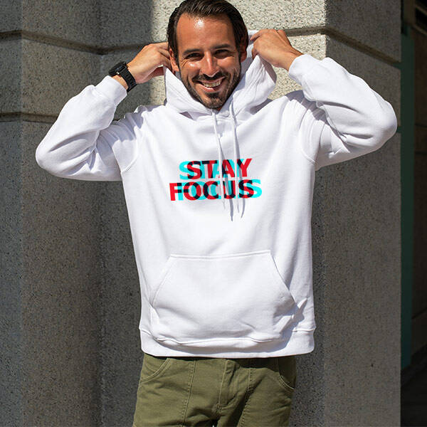 Erkeğe Özel Stay Focus Tasarımlı Kapşonlu Sweatshirt