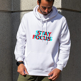 Erkeğe Özel Stay Focus Tasarımlı Kapşonlu Sweatshirt - Thumbnail