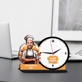  - Erkek Aşçı Karikatürlü MDF Masa Saati