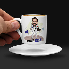 Erkek Astronot Karikatürlü Kahve Fincanı - Thumbnail