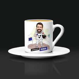 Erkek Astronot Karikatürlü Kahve Fincanı - Thumbnail