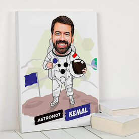 Erkek Astronot Karikatürlü Kanvas Tablo - Thumbnail