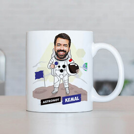 Erkek Astronot Karikatürlü Kupa Bardak - Thumbnail