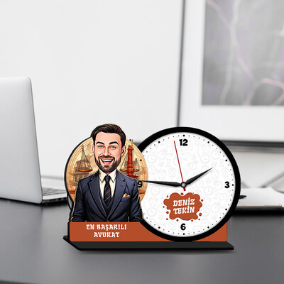  - Erkek Avukat Karikatürlü MDF Masa Saati