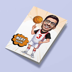  - Erkek Basketbolcu Karikatürlü Tebrik Kartı