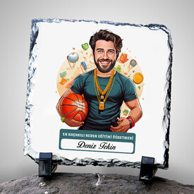  - Erkek Beden Eğitimi Öğretmeni Temalı Karikatürlü Taş