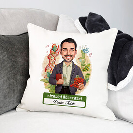  - Erkek Biyoloji Öğretmeni Karikatürlü Yastık