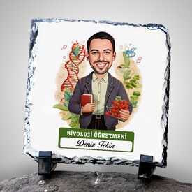  - Erkek Biyoloji Öğretmeni Temalı Karikatürlü Taş