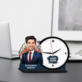  - Erkek Borsacı Karikatürlü MDF Masa Saati