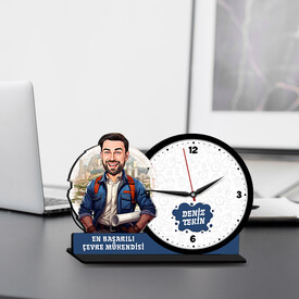  - Erkek Çevre Mühendisi Karikatürlü MDF Masa Saati