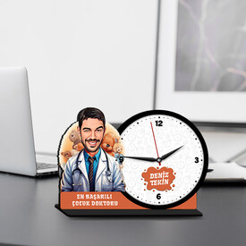  - Erkek Çocuk Doktoru Karikatürlü MDF Masa Saati
