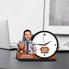  - Erkek Çocuk Doktoru Karikatürlü MDF Masa Saati