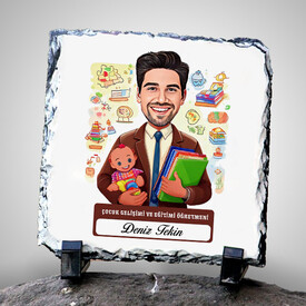  - Erkek Çocuk Gelişimi Öğretmeni Temalı Karikatürlü Taş
