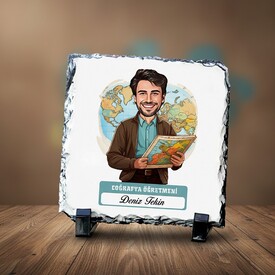  - Erkek Coğrafya Öğretmeni Temalı Karikatürlü Taş