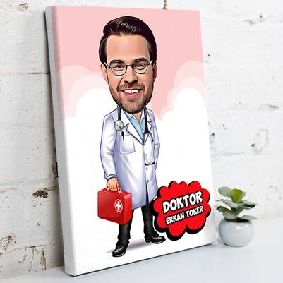  - Erkek Doktor İçin Karikatürlü Kanvas Tablo