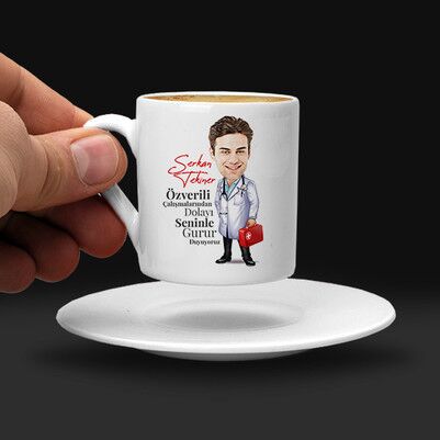 Erkek Doktor Karikatürlü Kahve Fincanı - Thumbnail