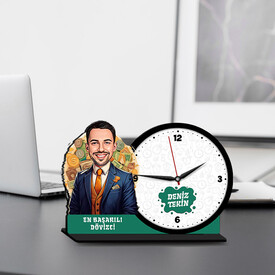  - Erkek Dövizci Karikatürlü MDF Masa Saati