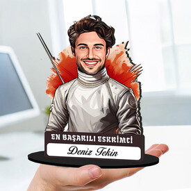 Kişiye Özel Erkek Eskrimciye Hediye Karikatürlü Biblo - Thumbnail