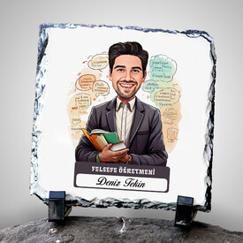  - Erkek Felsefe Öğretmeni Temalı Karikatürlü Taş