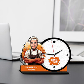  - Erkek Fırıncı Karikatürlü MDF Masa Saati