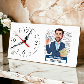 - Erkek Fizik Öğretmeni Karikatürlü Masa Saati
