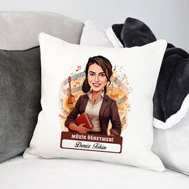  - En Başarılı Kadın Müzik Öğretmeni Karikatürlü Yastık