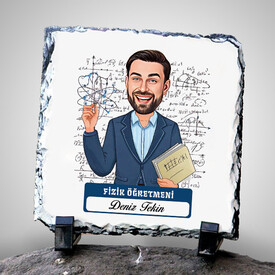  - Erkek Fizik Öğretmeni Temalı Karikatürlü Taş
