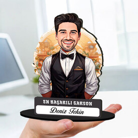 Kişiye Özel Erkek Garsona Hediye Karikatürlü Biblo - Thumbnail