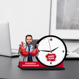  - Erkek Gastroenterolog Karikatürlü MDF Masa Saati