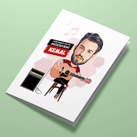 Erkek Gitarist Karikatürlü Tebrik Kartı - Thumbnail