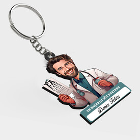 Erkek Göz Doktoruna Hediye Karikatürlü MDF Anahtarlık - Thumbnail