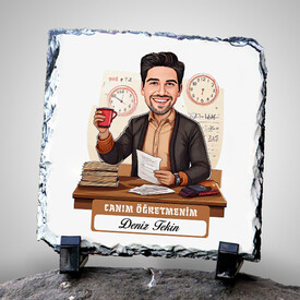 Erkek İçin Canım Öğretmenim Temalı Karikatürlü Taş - Thumbnail