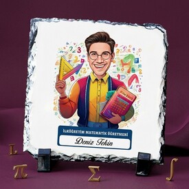  - Erkek İlköğretim Matematik Öğretmeni Temalı Karikatürlü Taş