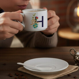  - İsim Baş Harfine Özel Kaşıklı Lüks Nescafe Fincanı