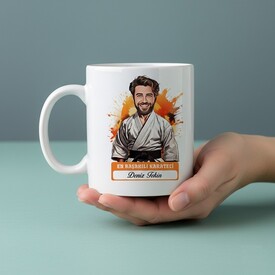  - Erkek Karateci Karikatürlü ve İsimli Kupa Bardak
