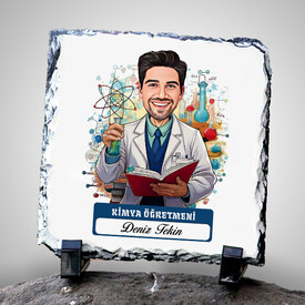  - Erkek Kimya Öğretmeni Temalı Karikatürlü Taş