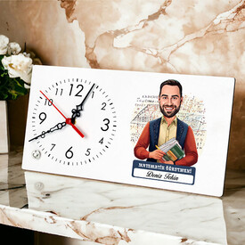  - Erkek Matematik Öğretmeni Karikatürlü Masa Saati
