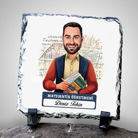  - Erkek Matematik Öğretmeni Temalı Karikatürlü Taş