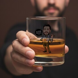 Erkek Patron Karikatürlü Viski Bardağı - Thumbnail