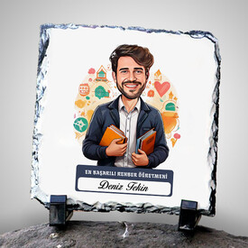  - Erkek Rehber Öğretmeni Temalı Karikatürlü Taş