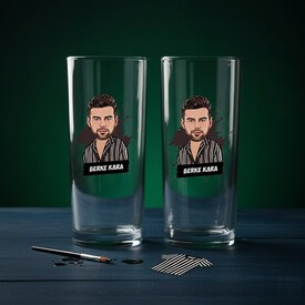  - Erkek Sevgiliye Hediye Karikatürlü İkili Rakı Bardağı