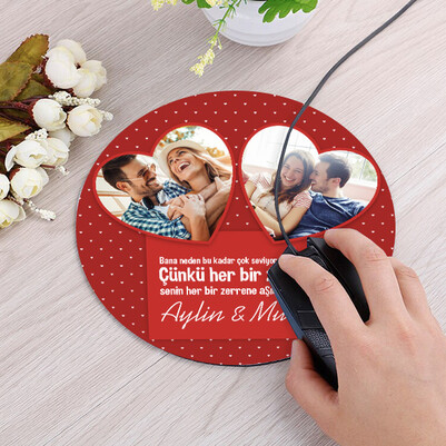 Erkek Sevgiliye Hediye Yuvarlak Mousepad - Thumbnail