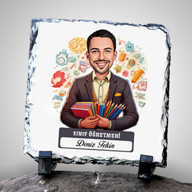  - Erkek Sınıf Öğretmeni Temalı Karikatürlü Taş